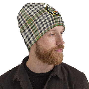Burns Check Tartan Beanies Hat with Family Crest