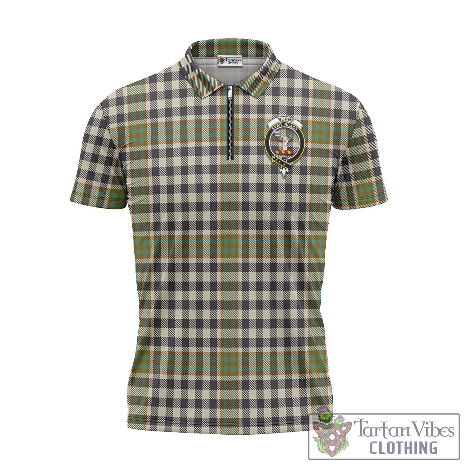 Tartan Vibes Clothing Burns Check Tartan Zipper Polo Shirt with Family Crest