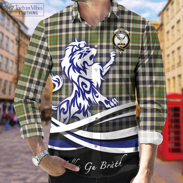 Burns Check Tartan Long Sleeve Button Up Shirt with Alba Gu Brath Regal Lion Emblem