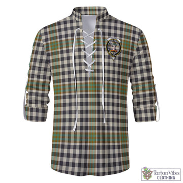Burns Check Tartan Men's Scottish Traditional Jacobite Ghillie Kilt Shirt with Family Crest
