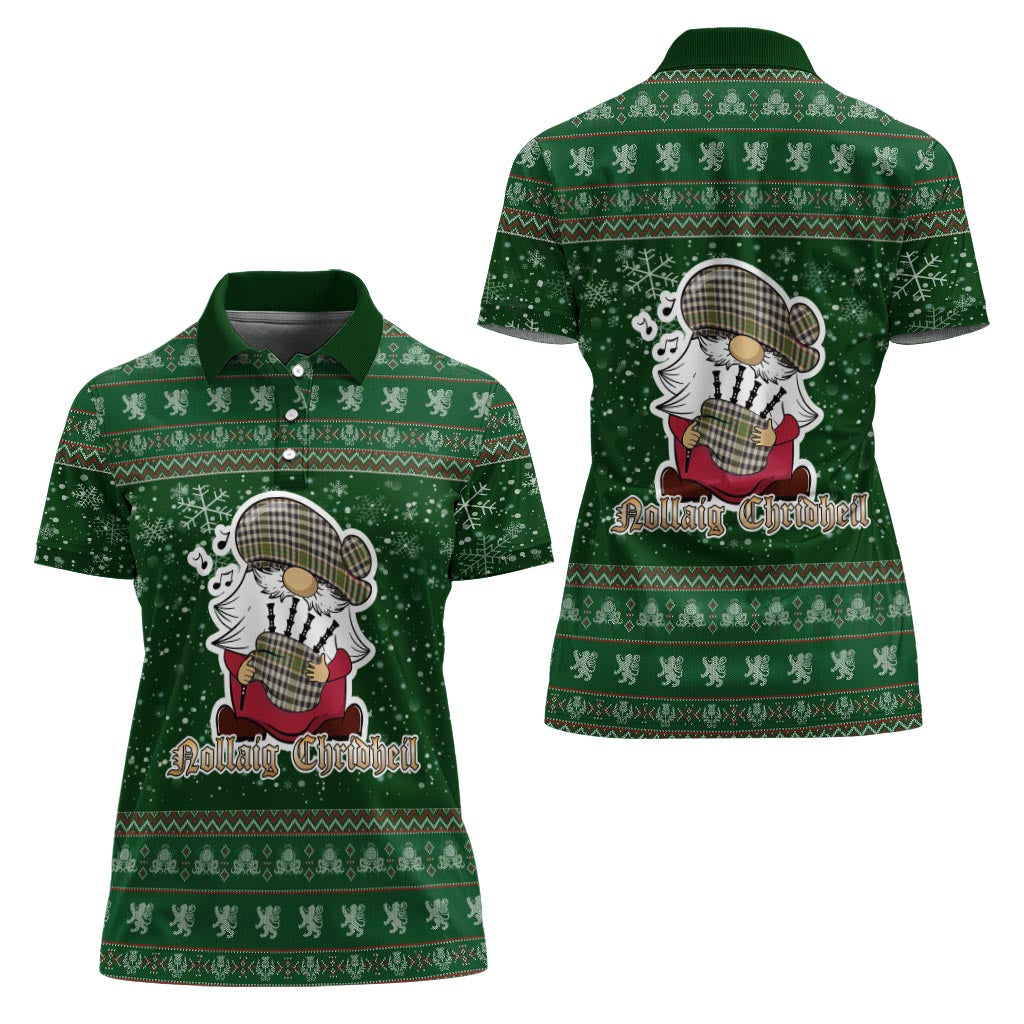 Burns Check Clan Christmas Family Polo Shirt with Funny Gnome Playing Bagpipes - Tartanvibesclothing