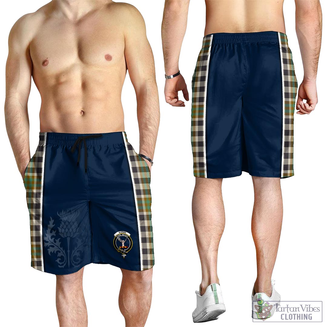Tartan Vibes Clothing Burns Check Tartan Men's Shorts with Family Crest and Scottish Thistle Vibes Sport Style