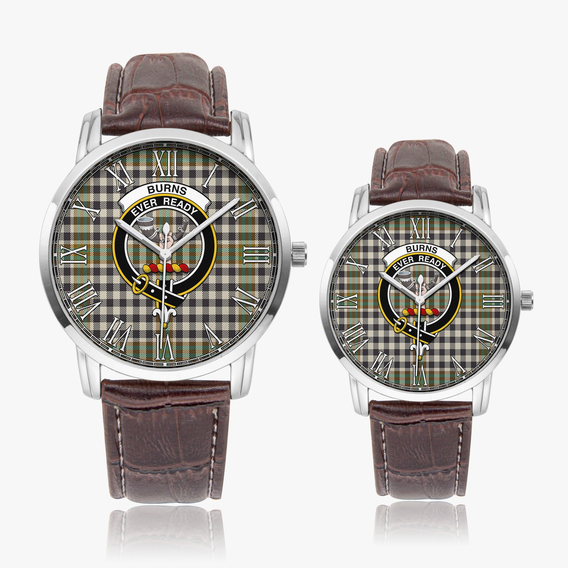 Burns Check Tartan Family Crest Leather Strap Quartz Watch - Tartanvibesclothing