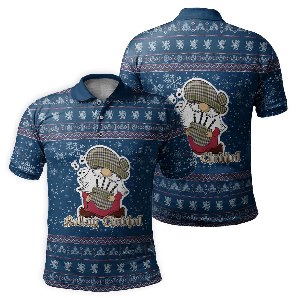 Burns Check Clan Christmas Family Polo Shirt with Funny Gnome Playing Bagpipes Men's Polo Shirt Blue - Tartanvibesclothing