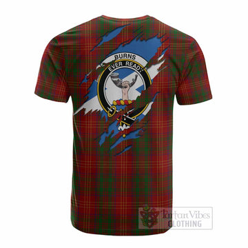 Burns Clan Crest In Me Tartan Cotton T-shirt Scotland Flag Style
