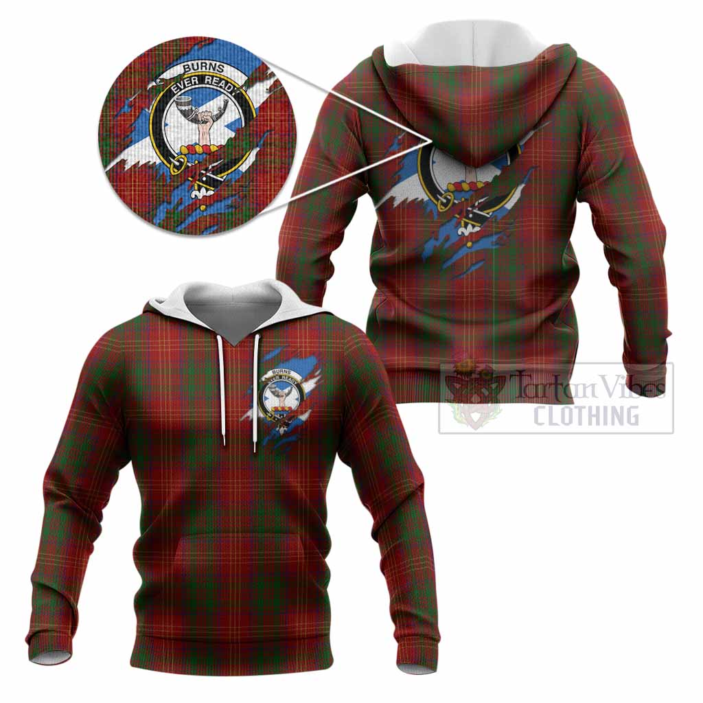 Burns Clan Crest In Me Tartan Knitted Hoodie Scotland Flag Style