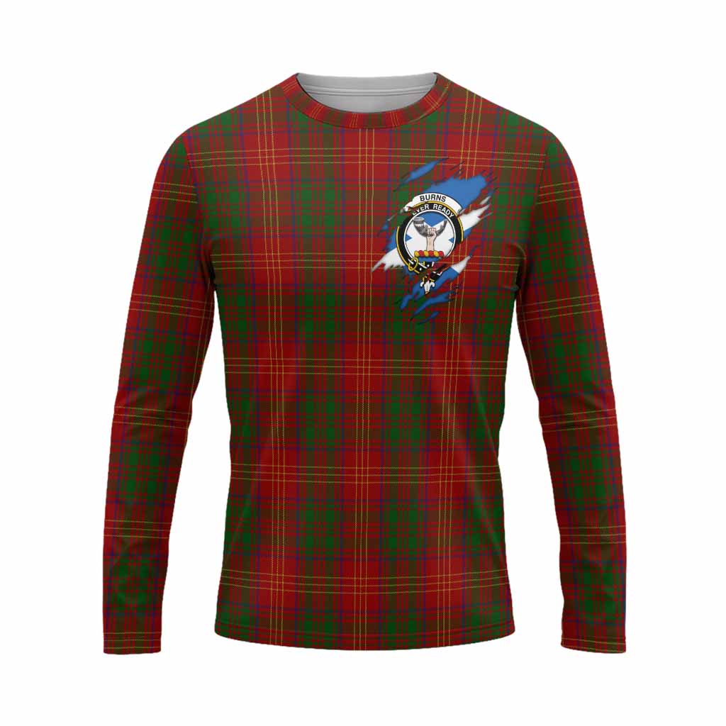 Burns Clan Crest In Me Tartan Long Sleeve T-Shirt Scotland Flag Style