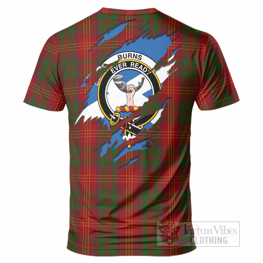 Burns Clan Crest In Me Tartan T-Shirt Scotland Flag Style