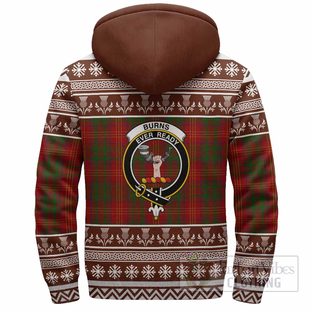 Burns Clan Tartan Christmas Fleece Hoodie with Family Crest - Tartan Vibes Clothing