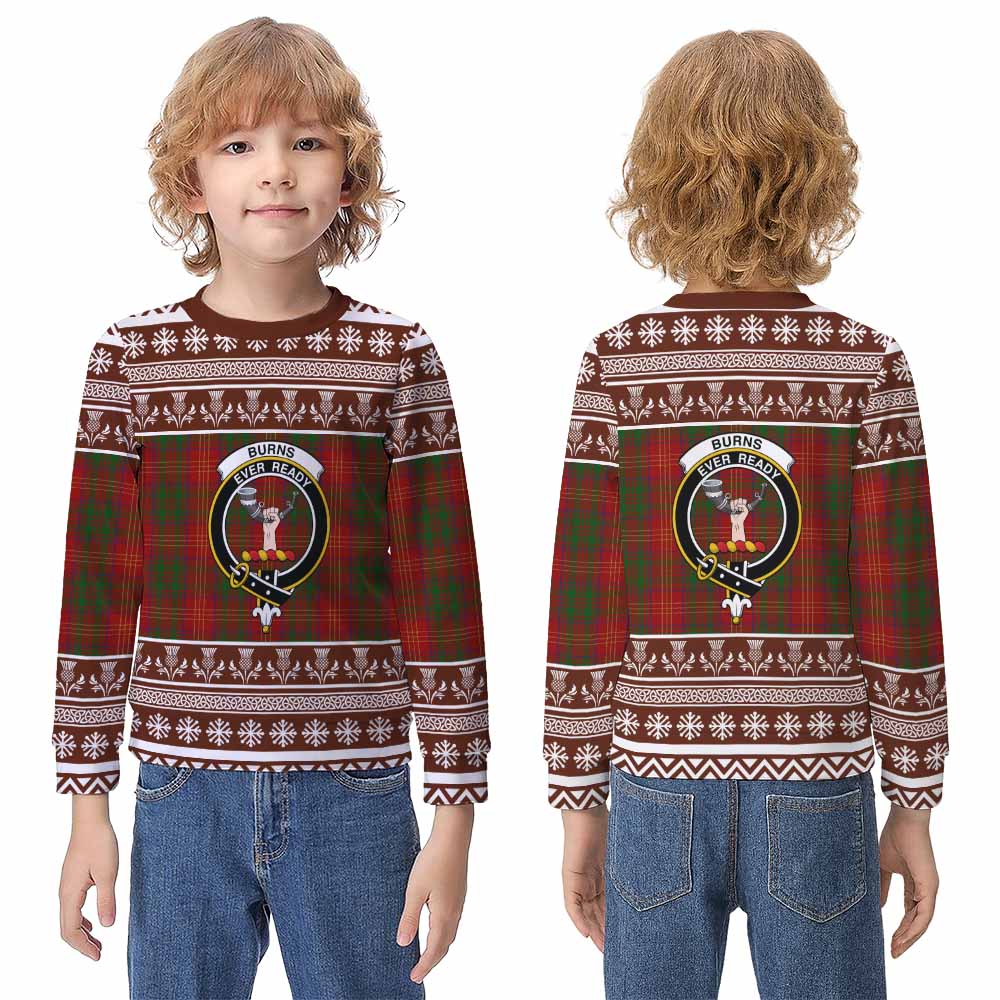 Burns Clan Tartan Christmas Kid Ugly Sweatshirt with Family Crest - Tartan Vibes Clothing