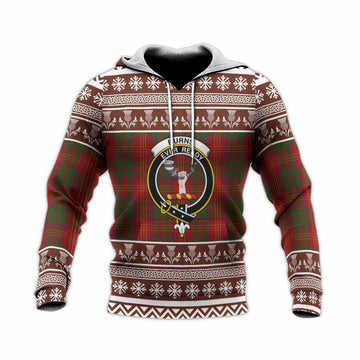 Burns Clan Tartan Christmas Knitted Hoodie with Family Crest