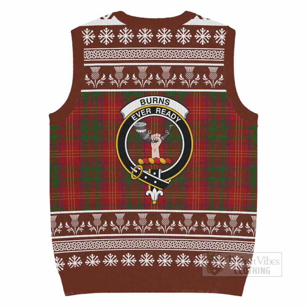 Burns Clan Tartan Christmas Knitted V-Neck Vest with Family Crest - Tartan Vibes Clothing
