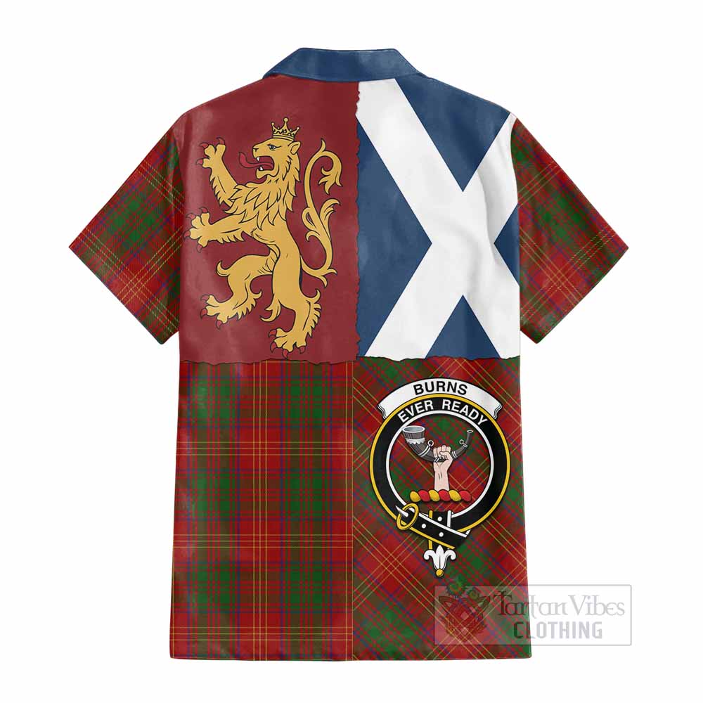 Burns Crest Tartan Cotton Hawaiian Shirt with Lion Rampant Saltire Style - Tartan Vibes Clothing