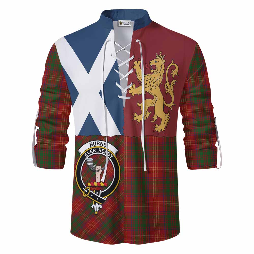 Burns Crest Tartan Ghillie Shirt with Lion Rampant Saltire Style - Tartan Vibes Clothing