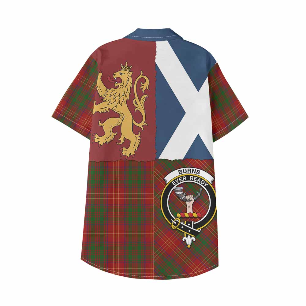 Burns Crest Tartan Kid Hawaiian Shirt with Lion Rampant Saltire Style - Tartan Vibes Clothing