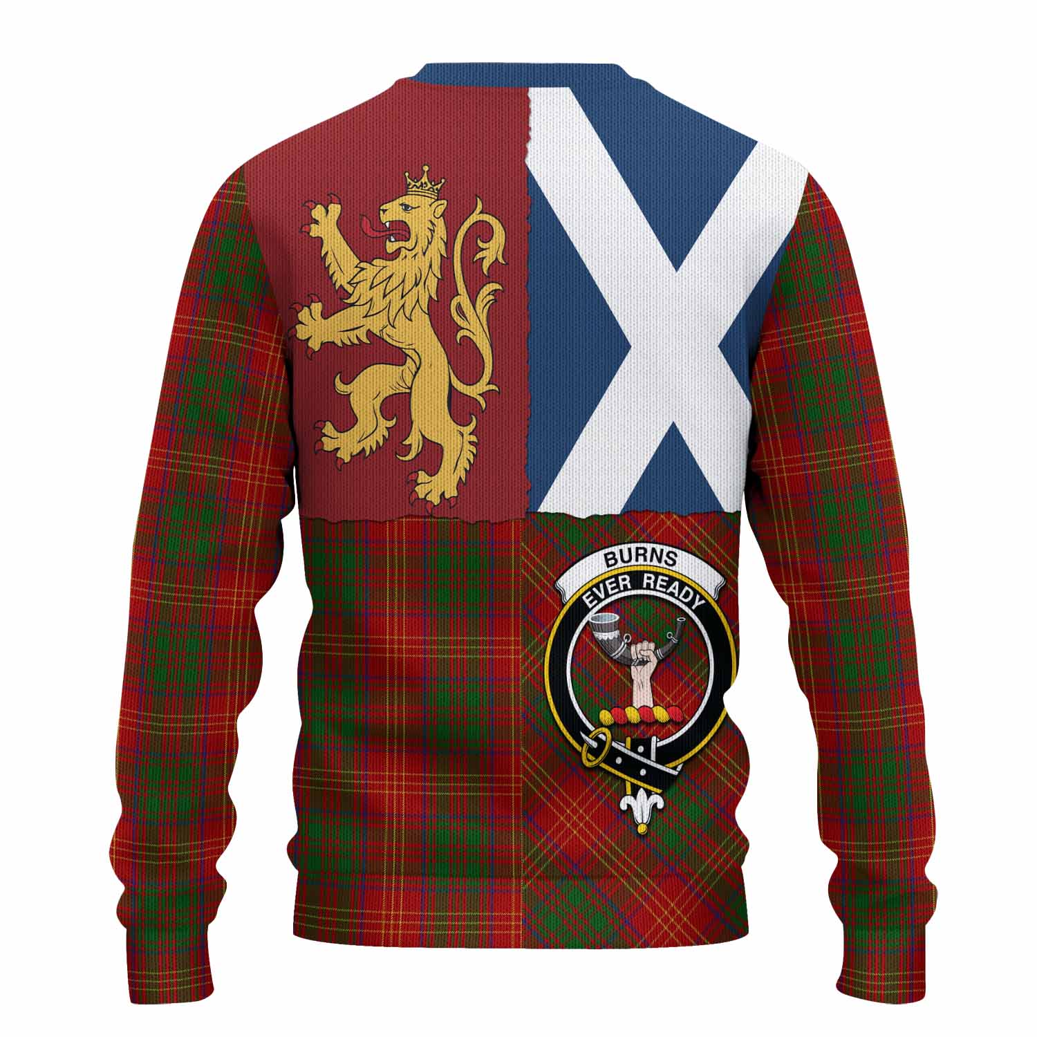 Burns Crest Tartan Knitted Sweater with Lion Rampant Saltire Style