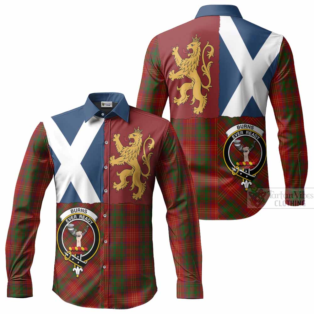 Burns Crest Tartan Long Sleeve Button Shirts with Lion Rampant Saltire Style