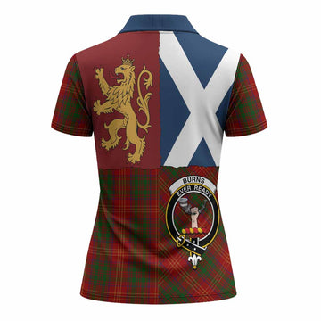 Burns Crest Tartan Women Polo Shirt with Lion Rampant Saltire Style