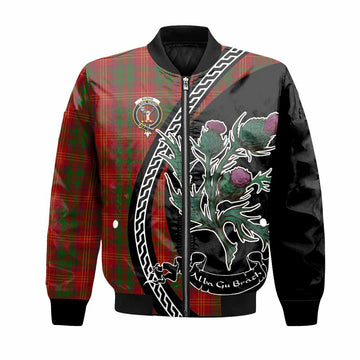 Burns Family Crest Tartan Bomber Jacket Alba Thistle Inspired