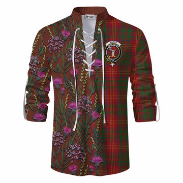 Burns Family Crest Tartan Ghillie Shirt Scottish Thistle Flower Pattern Half Style