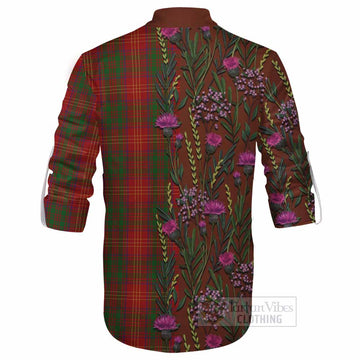 Burns Family Crest Tartan Ghillie Shirt Scottish Thistle Flower Pattern Half Style