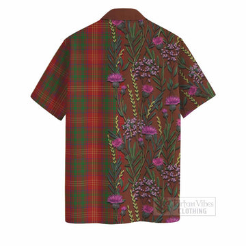 Burns Family Crest Tartan Hawaiian Shirt Scottish Thistle Flower Pattern Half Style