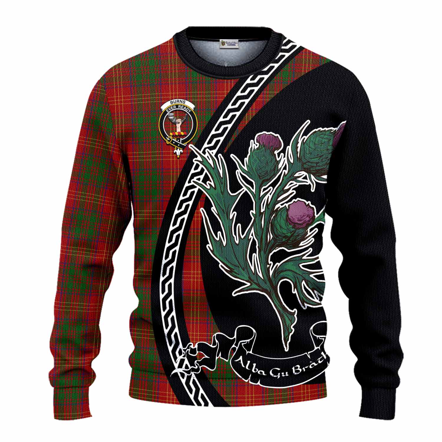 Burns Family Crest Tartan Knitted Sweater Alba Thistle Inspired - Tartan Vibes Clothing