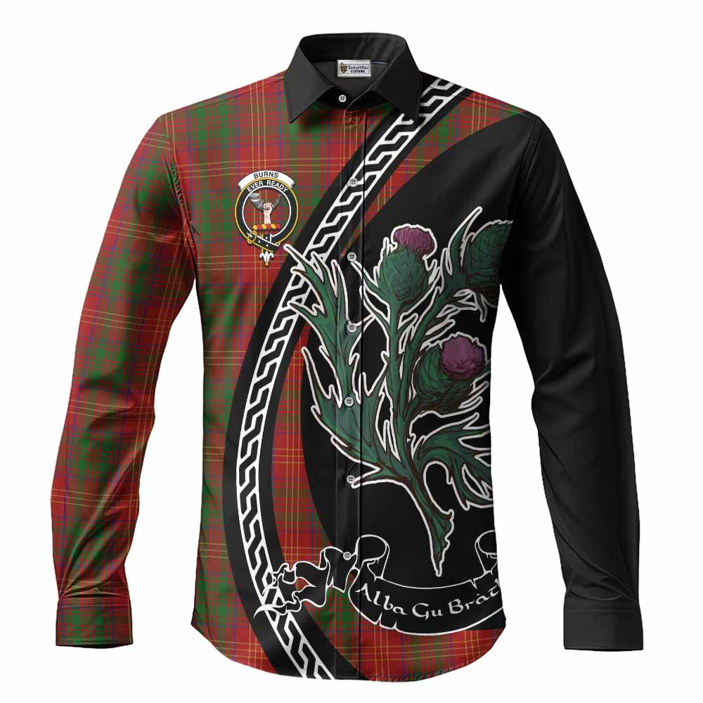 Burns Family Crest Tartan Long Sleeve Button Shirts Alba Thistle Inspired - Tartan Vibes Clothing