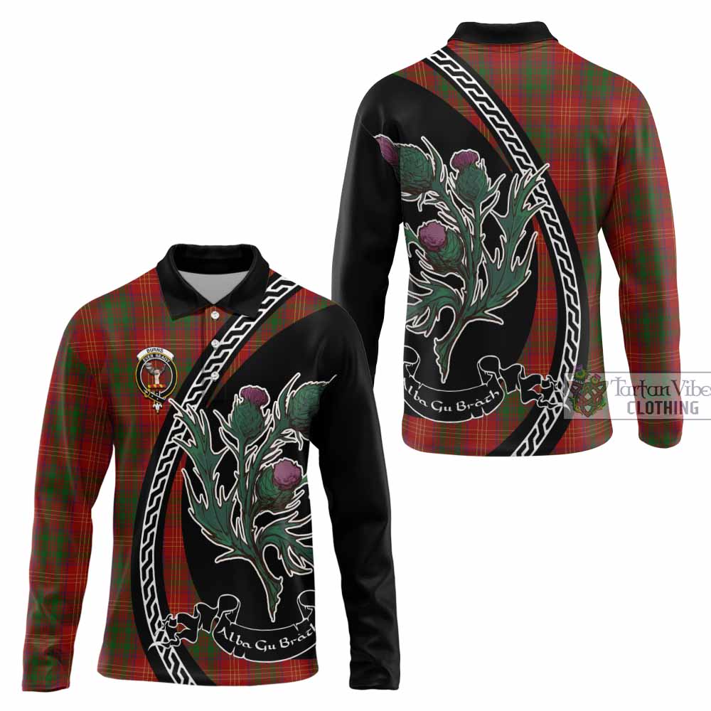 Burns Family Crest Tartan Long Sleeve Polo Shirt Alba Thistle Inspired - Tartan Vibes Clothing