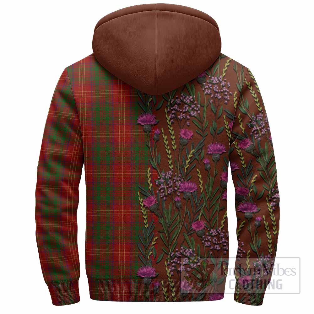 Burns Family Crest Tartan Sherpa Hoodie Scottish Thistle Flower Pattern Half Style - Tartan Vibes Clothing