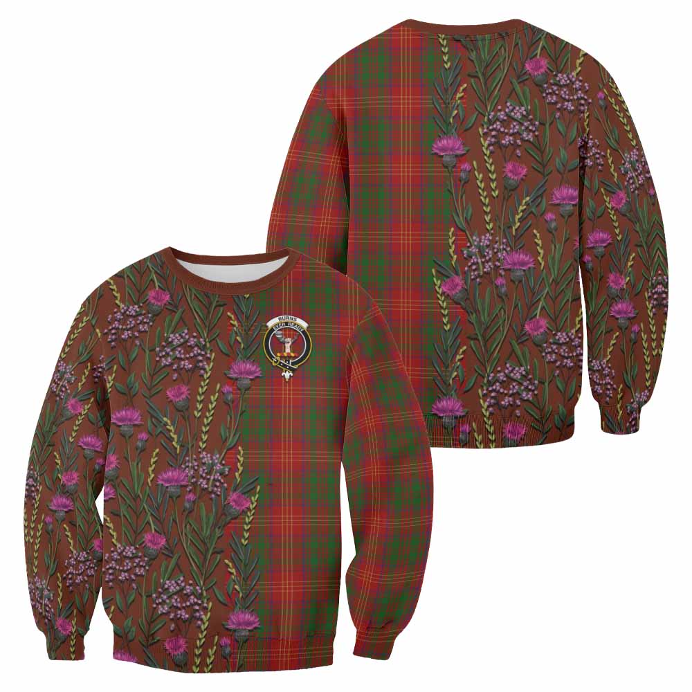 Burns Family Crest Tartan Sweatshirt Scottish Thistle Flower Pattern Half Style - Tartan Vibes Clothing