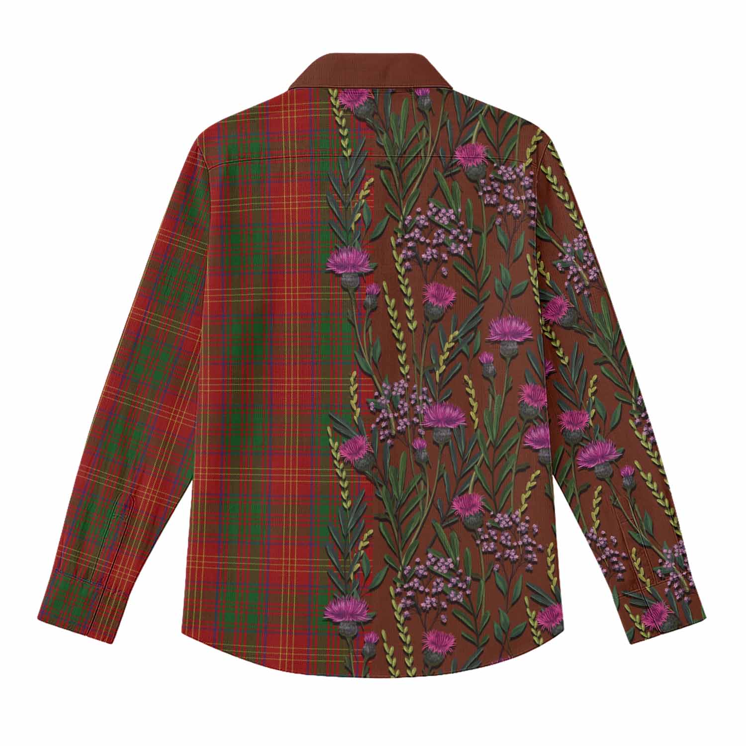 Burns Family Crest Tartan Women Casual Shirt Scottish Thistle Flower Pattern Half Style - Tartan Vibes Clothing