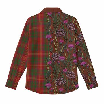 Burns Family Crest Tartan Women Casual Shirt Scottish Thistle Flower Pattern Half Style - Tartan Vibes Clothing