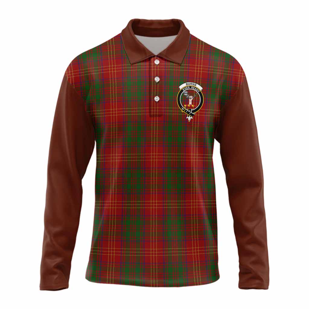 Burns Tartan Accent Long Sleeve Polo Shirt with Family Crest