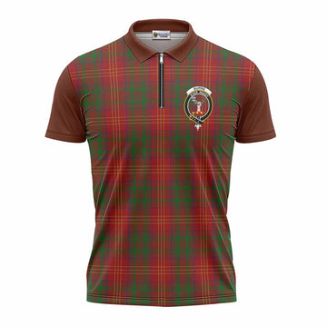 Burns Tartan Accent Zipper Polo Shirt with Family Crest