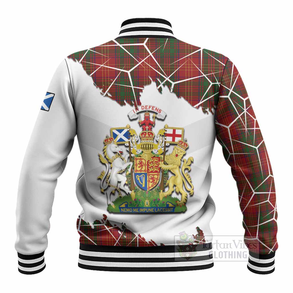 Burns Tartan Baseball Jacket with Family Crest and Lion Rampant Grunge Style