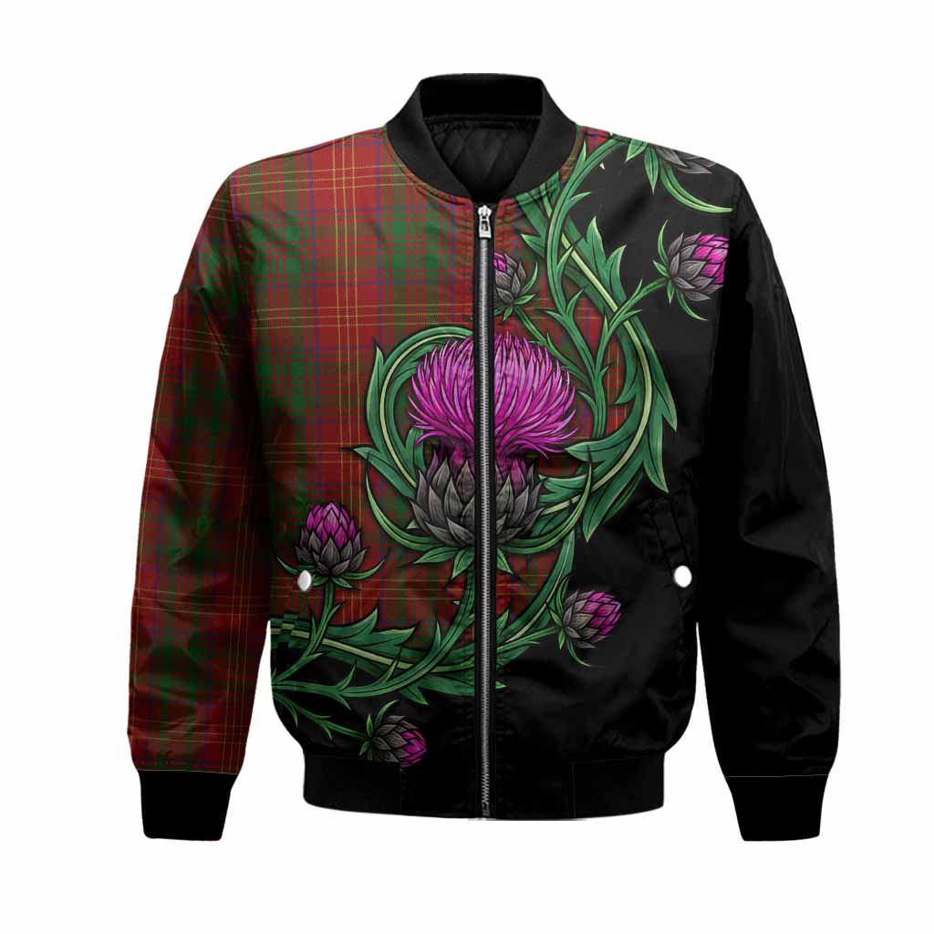 Burns Tartan Bomber Jacket Resilient Scottish Thistle Unisex Black - Tartan Vibes Clothing
