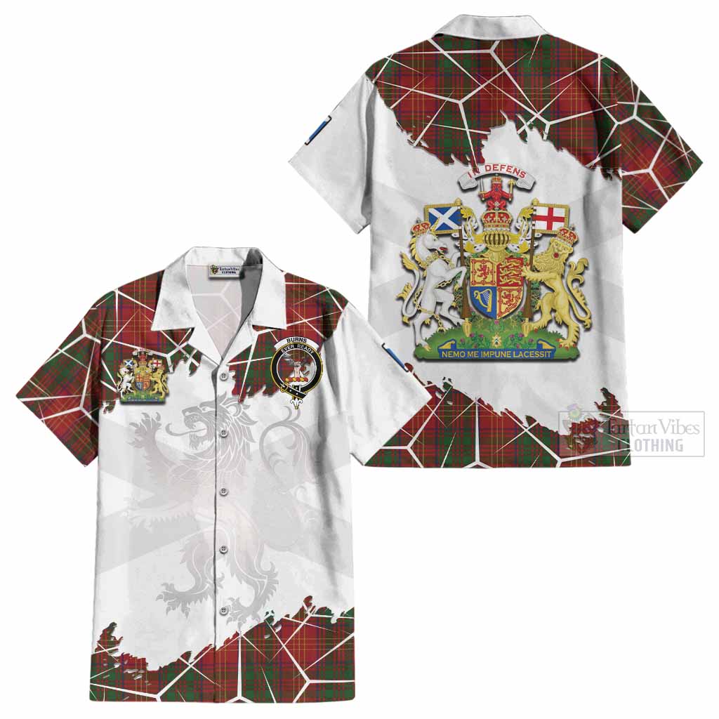 Burns Tartan Cotton Hawaiian Shirt with Family Crest and Lion Rampant Grunge Style