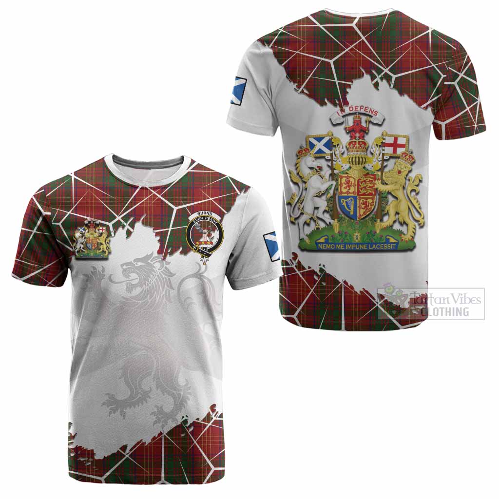 Burns Tartan Cotton T-shirt with Family Crest and Lion Rampant Grunge Style
