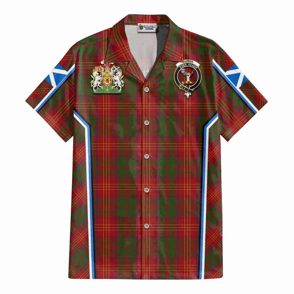Burns Tartan Crest Cotton Hawaiian Shirt Scotland Coat of Arm Flag Style - Tartan Vibes Clothing
