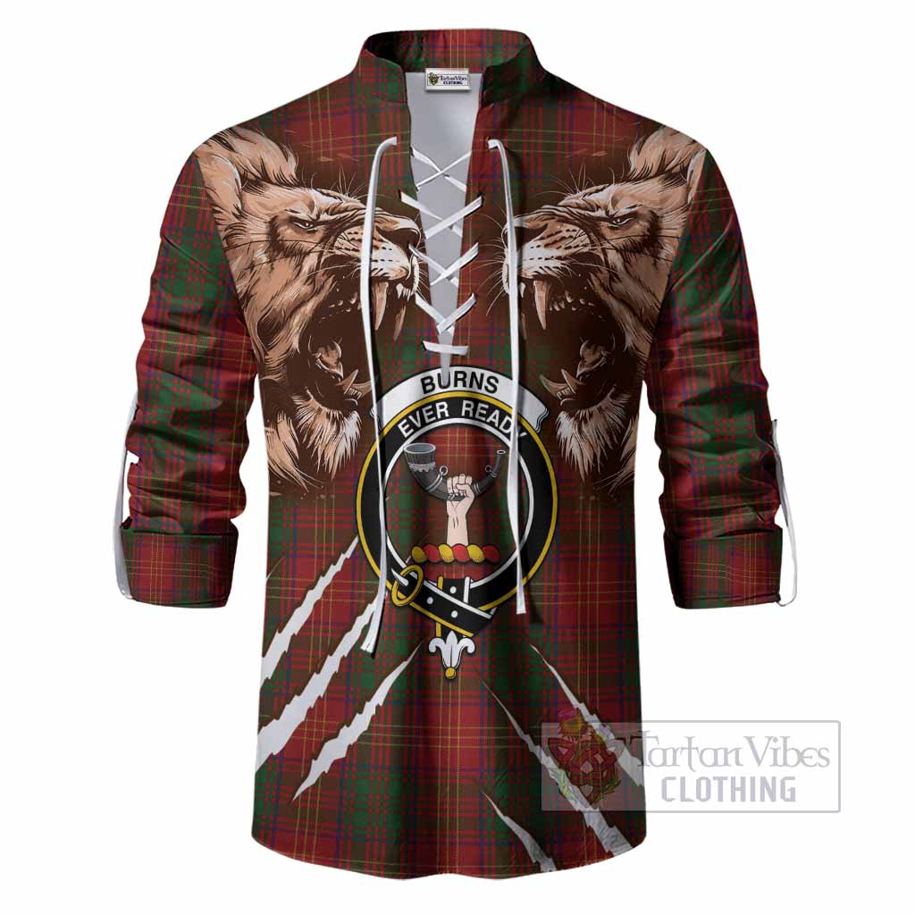 Burns Tartan Crest Ghillie Shirt Ferocious Lion Style