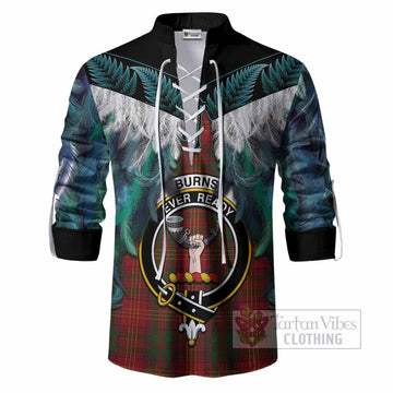 Burns Tartan Crest Ghillie Shirt New Zealand Maori Korowai Cloak