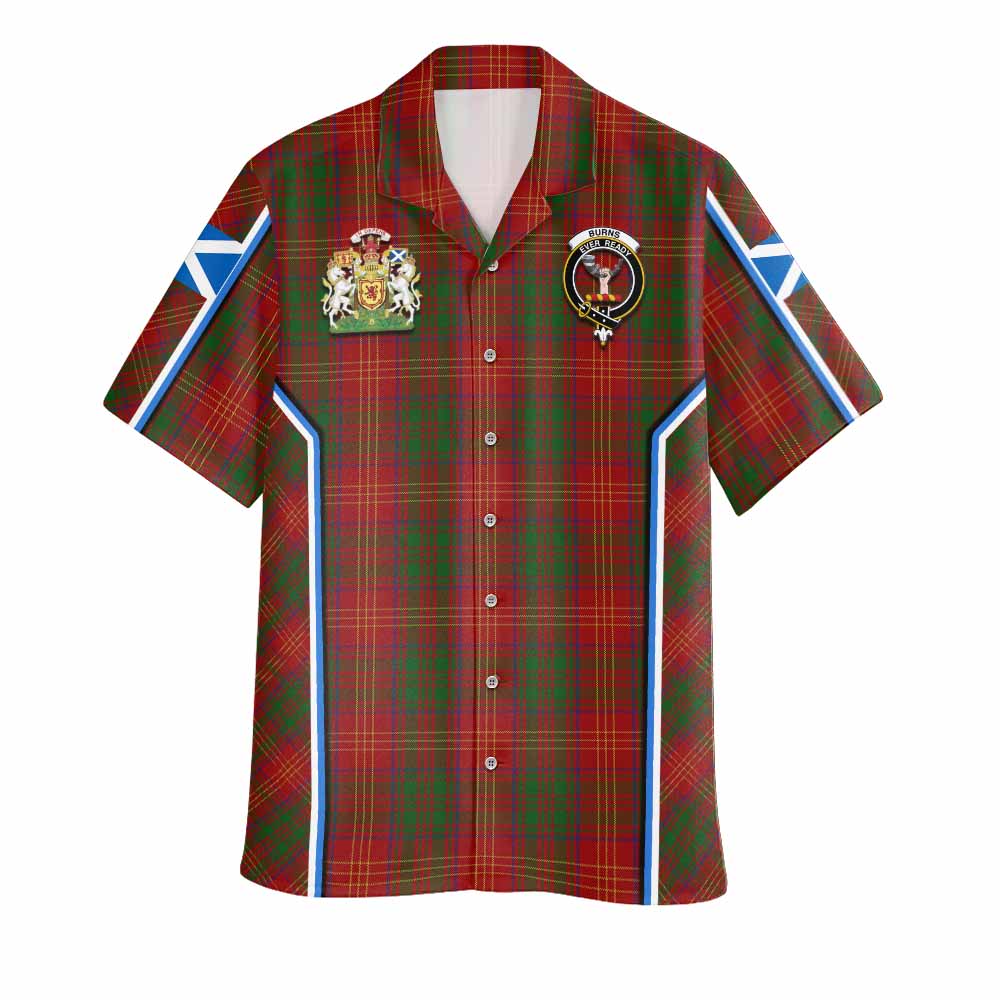 Burns Tartan Crest Hawaiian Shirt Scotland Coat of Arm Flag Style - Tartan Vibes Clothing