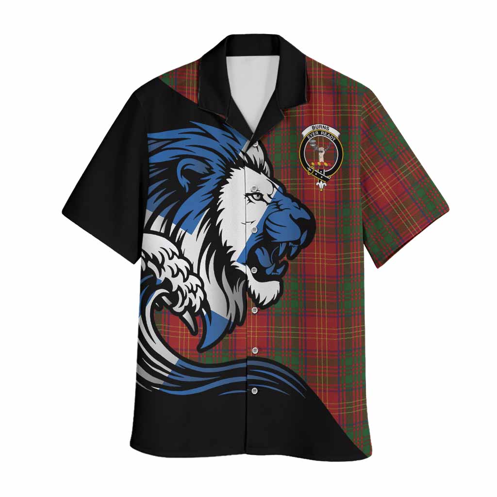 Burns Tartan Crest Hawaiian Shirt Scottish Golden Lions Wave Flow
