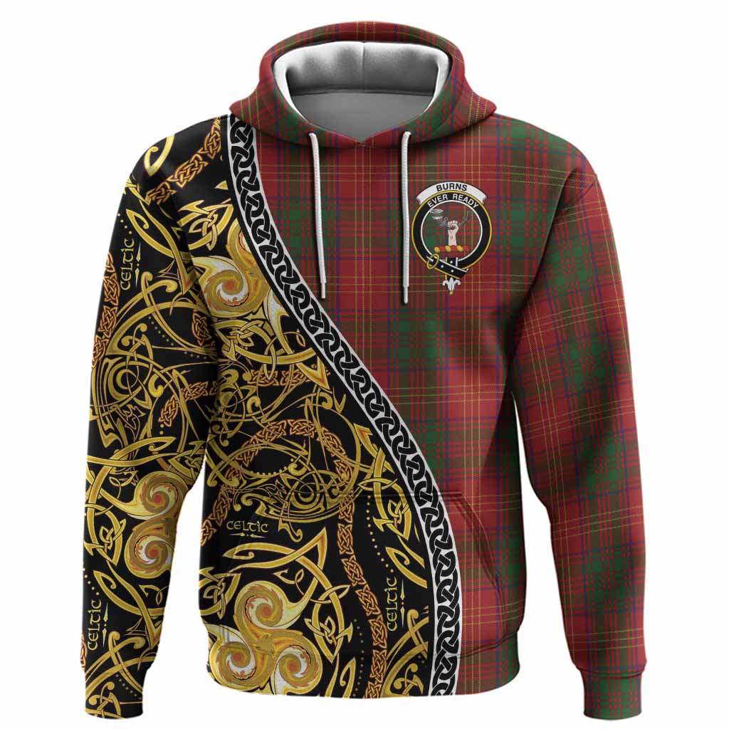 Burns Tartan Crest Hoodie Celtic Knot and Triple Trickle Spiral Symbols