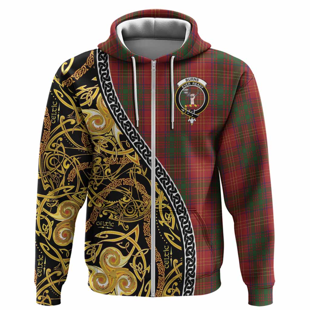Burns Tartan Crest Hoodie Celtic Knot and Triple Trickle Spiral Symbols