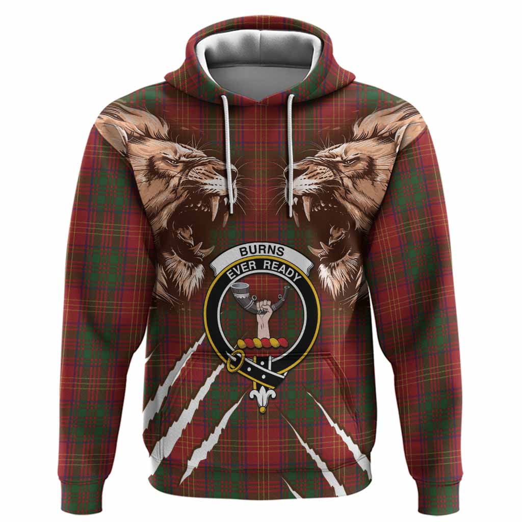 Burns Tartan Crest Hoodie Ferocious Lion Style