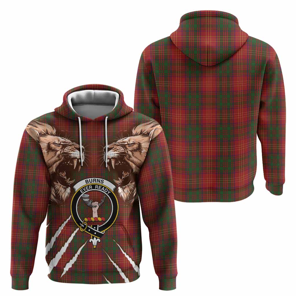 Burns Tartan Crest Hoodie Ferocious Lion Style