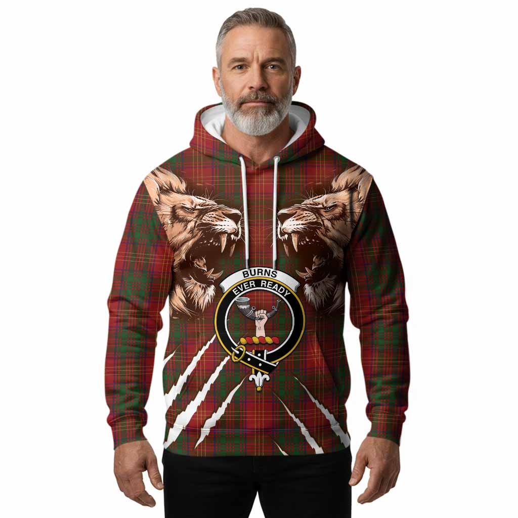 Burns Tartan Crest Hoodie Ferocious Lion Style