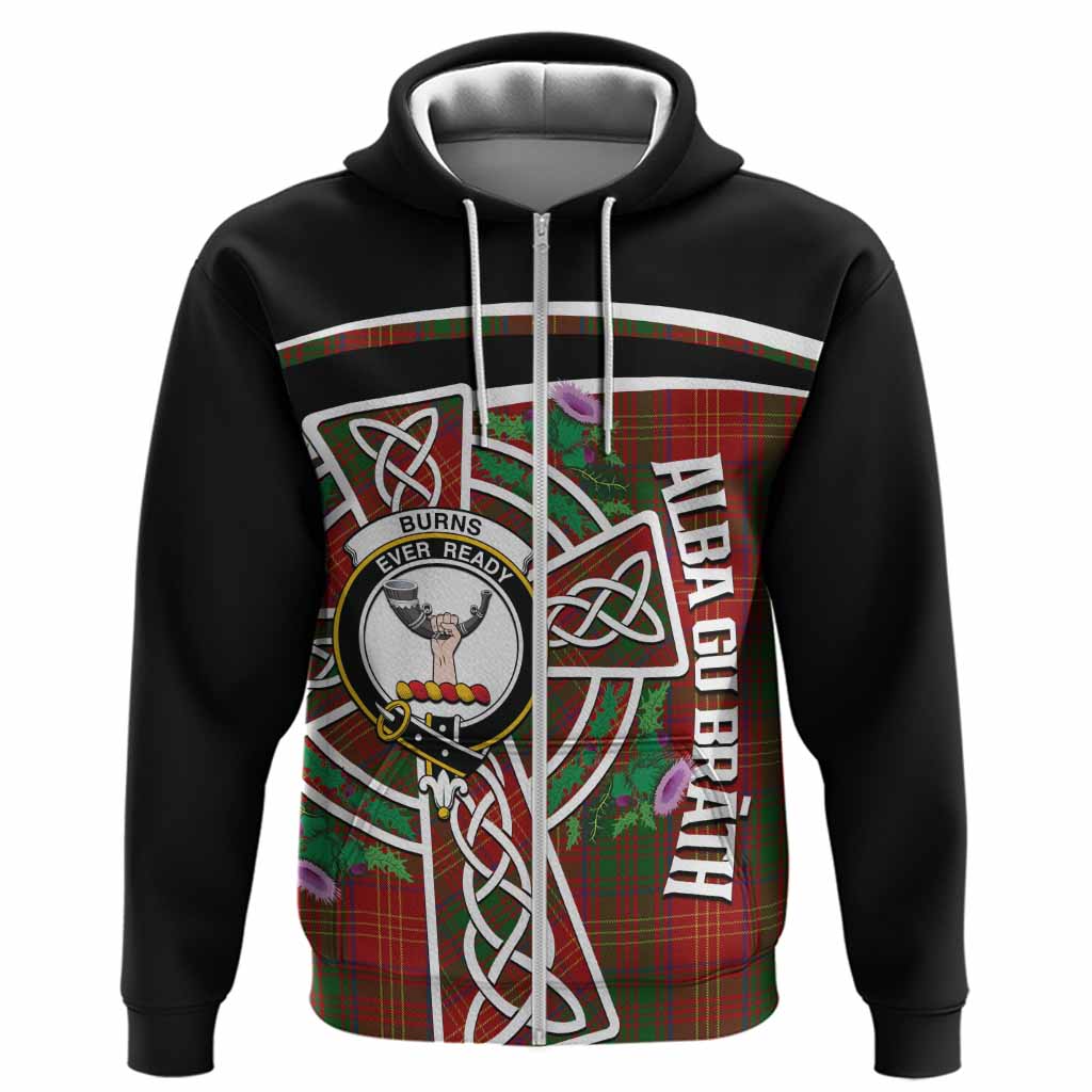 Burns Tartan Crest Hoodie Scottish Thistle Celtic Cross Alba Gu Brath